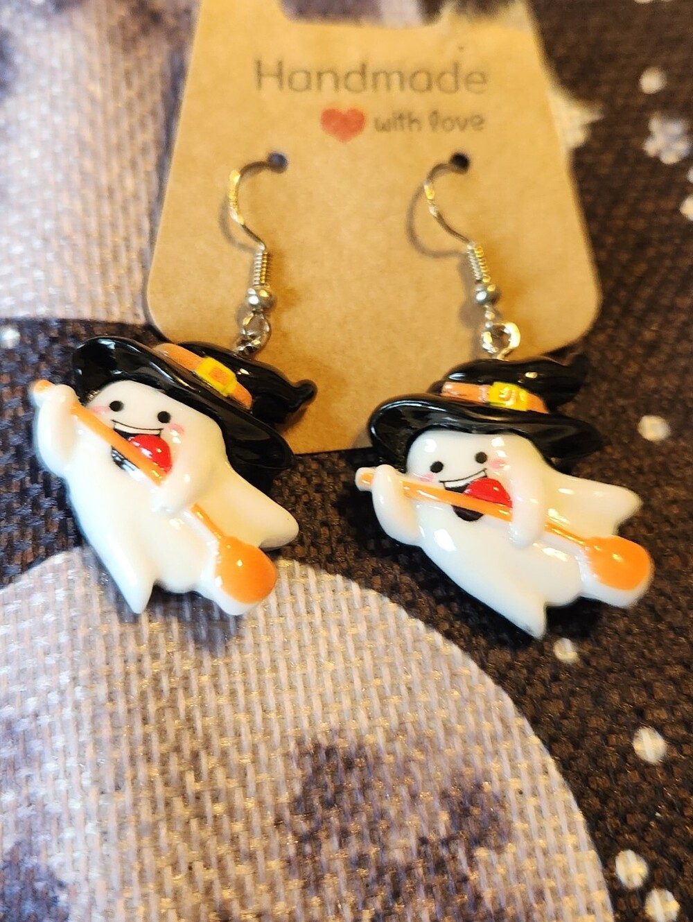 Holloween Resin Ghost Charms On Stainless Steel Earwires